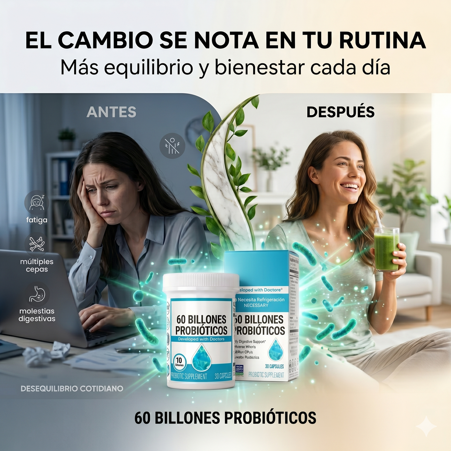 Probiótico 60 Billones CFU – Salud Digestiva, Inmunidad y Bienestar Total