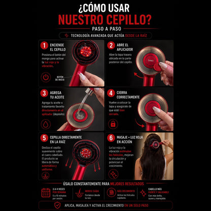 ScalpTech 3en1 – Cepillo Crecimiento Capilar con Luz Roja, Masaje y Vibración